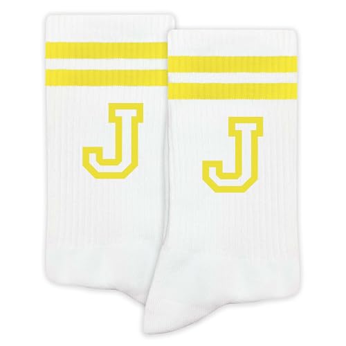 SSQBZU Striped Initial Socks with the Letter J in Yellow Socks for Adult Teens Men&Women Gifts for Friends Family etc. Gifts for Birthday Back to School Graduation Christmas.(182)