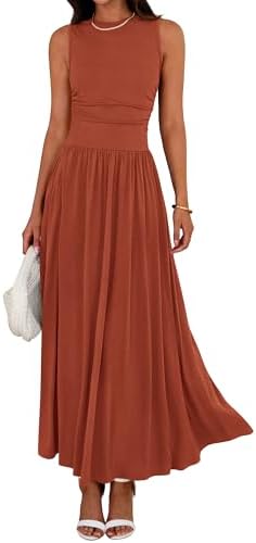 BTFBM Summer Maxi Dresses for Women 2025 Sleeveless Casual Ruched High Waisted Tank Long Sundress Flowy Beach Fall Dress