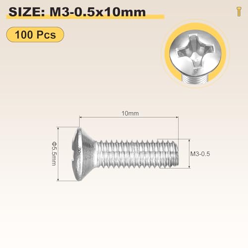 Image of METALLIXITY Semi-Countersunk Oval Head Machine Screws (M3-0.5x10) 100Pcs, 304 Stainless Steel Phillips Cross Recessed Machine Screw Bolts - for Furniture Assembly DIY Projects, Silver