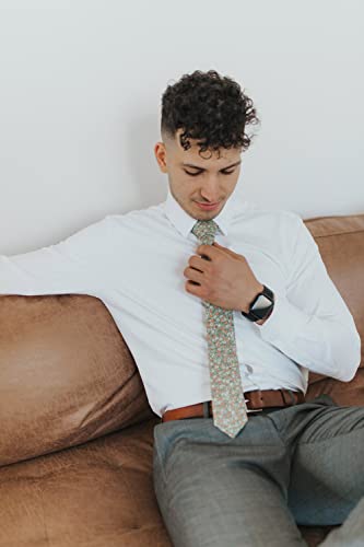 Image of DAZI Men's Skinny Tie Floral Print Cotton Necktie, Great for Weddings, Groom, Groomsmen, Missions, Dances, Gifts.