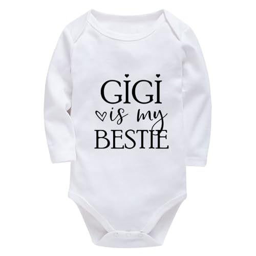 Gigi Is My Bestie Baby Romper Long Sleeve Baby Boy Bodysuit White Infant Outfits