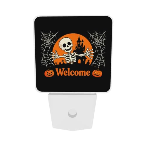 Image of Halloween Skull House Night Pumpkin LED Plug-in Night Light 2 Piece Set for Corridors