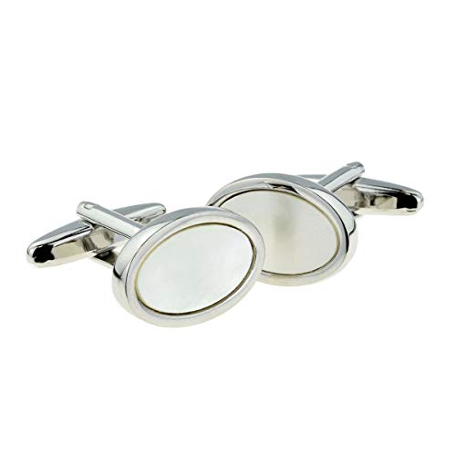 Mancuernillas ovaladas diseño nácar blancas para hombre miniatura 1