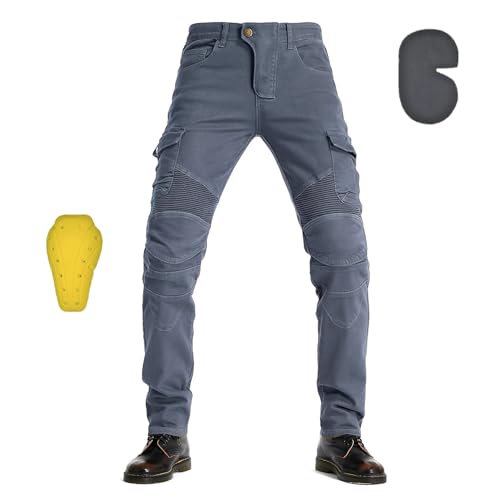 oFzimTo Motorrad-Jeanshose Für Herren, Stretch Jeans mit Geradem Bein und herausnehmbaren Pads, Motorradhose für Motorradfahrer