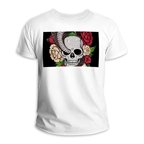 T-shirt motif crâne rose imprimé serpent en pur coton doux et respirant