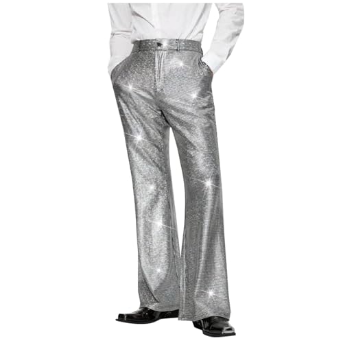 Sequins Pants for Men Night Clubwear Rave Sparkly Pants Shiny Slim Straight Leg Trousers Vintage Disco Party Outfit