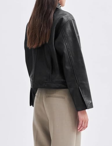 BZB Womens Faux Leather Motorcycle Jacket 2025 Trendy Pockets Bomber Zip Up Cropped Jackets Coat Outerwear2