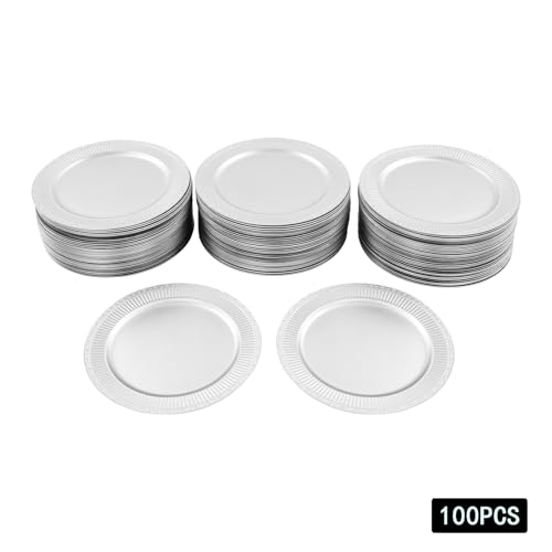 100 platos cargadores redondos plateados de 13 pulgadas miniatura 3