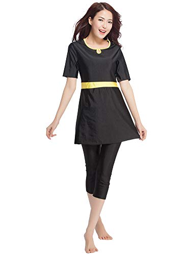 KXCFCYS Surfing Suit Short Sleeve Muslim Islamic Modesty Swimsuit Burkini Costume (Black, Small)
