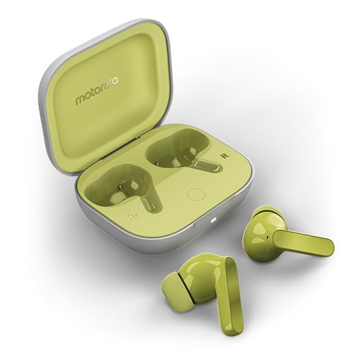 Motorola Moto Buds, Auriculares inalámbricos, Sonido inmersivo con Dolby Atmos, reducción de Ruido, autonomía de 42 Horas, 3 micrófonos, Verde Oliva [versión Francesa]