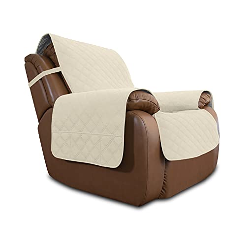 Image of Easy-Going Sofa Slipcover Waterproof Oversized Recliner Chair Cover Non-Slip Fabric Couch Cover for Living Room Washable Furniture Protector for Pets Kids Children Dog Cat (Oversized Recliner, Ivory)