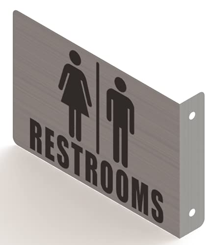 Restroom Projection Sign - Restroom Hallway Sign (Brush Silver, Size 7X10,W))-Especatadora Line