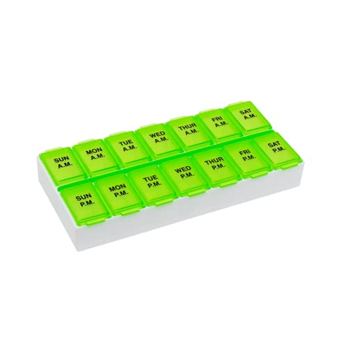 Image of Ezy Dose Weekly (7-Day) Daily AM /PM Pill Organizer, Vitamin Planner, and Medicine Container, Case for Supplements and Fish Oils, Medium Compartments, 2 Times a Day, Green, BPA Free