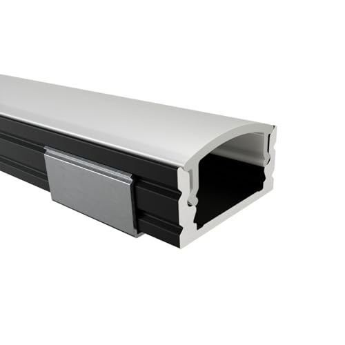 Alumino | Profilé en aluminium pour LED noir | 200 cm | Profil en saillie | Couverture opale | pour bande LED de 12 mm | 2 m | Elbe