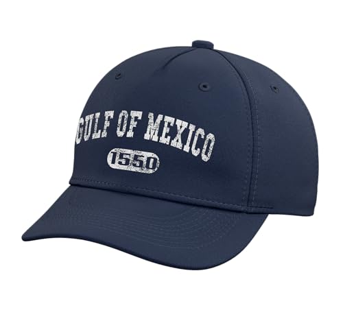 Retro Vintage Distressed Gulf of Mexico Est 1550 Men Women Adjustable Printed Baseball Hat Navy Blue