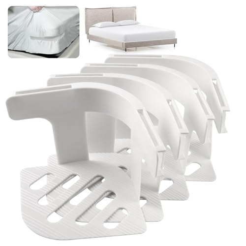 Dyale Sheet Holders, Bed Sheet Holders Secure Bed Sheets Firm&Tight Heavy Duty Sheets Fasteners for Corner Fitted Sheet Straps Fit Twin Queen & King Beds That All Mattress Sizes (4, White)