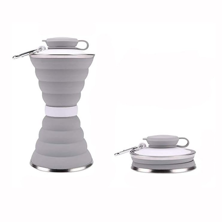 Bottiglia D'acqua Pieghevole in Silicone A Compressione Minimalista Per Lo Sport Per L'escursionismo in Palestra All'aperto,Grigio,9.6 * 9.6 * 18.5 cm