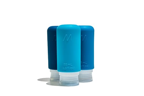 Muitomas, Flaconi da Viaggio con Custodia Trasparente, 3 Bottiglie da Viaggio in Silicone da 98ml, Contenitori da Viaggio per Liquidi in Silicone, Colore Blu Ottanio