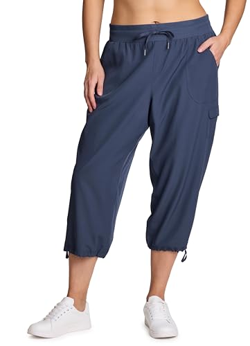 RBX Active Women's Plus Size Fashion Lightweight Woven Body Skimming Drawstring Cargo Capri Pant