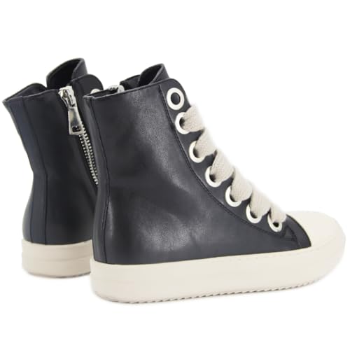 Kluolandi Fashion High Top Sneakers for Women Wide Lace Up Black White Platform Sneaker Shoes with Zipper3