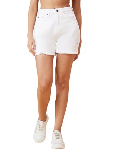 Image of Globus Women White Regular Fit Denim Shorts-3633776001