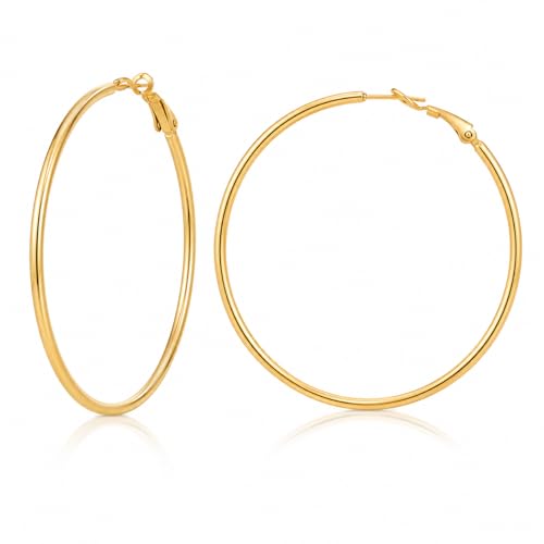 Big 14K Gold Hoop Earrings for Women 40mm Stainless Steel Hypoallergenic Large Hoops Earrings for Women, Birthday Mothers Day Jewelry Gifts Women