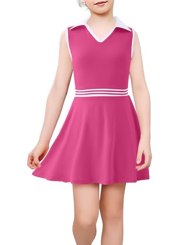 Image of Girls Tennis Dress Golf Outfit Sleeveless Athletic Dresses Polo V Neck Sport Skirt with Pockets 4-13Y