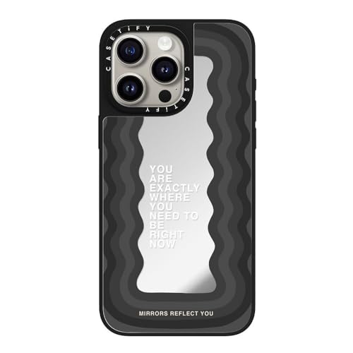 CASETiFY Magsafe �Ή��~���[ iPhone 15 Pro Max �P�[�X [���ː� / 1.5m����̗����������N���A / Magsafe �ɑΉ�] - need to be - �V���o�[ (�u���b�N�o���p�[)