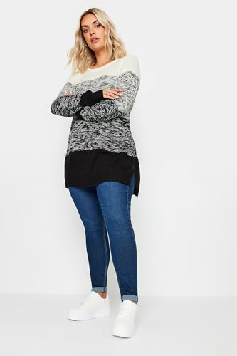 Yours Plus Size Colourblock Stripe Knitted Sweater Pullover Grey 14-163