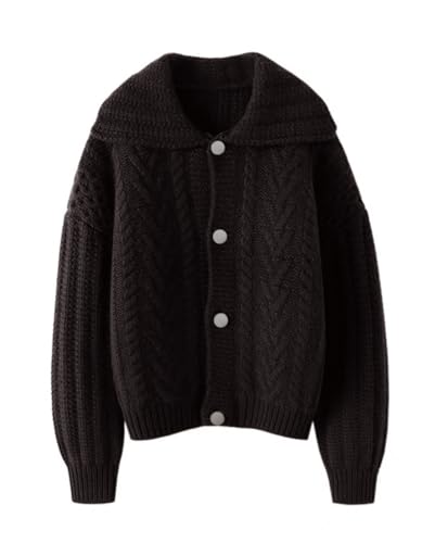 Image of CHARTOU Women Winter Thick Cardigan Lapel Collar Button Down Chunky Knit Coatigan Sweater Jacket