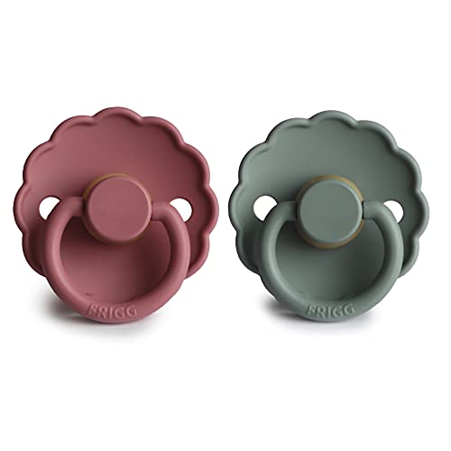 Image of FRIGG Daisy Natural Rubber Baby Pacifier | Made in Denmark | BPA-Free (Dusty Rose /Lily Pad, 6-18 Months) 2-Pack