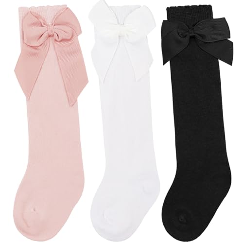 Baby Knee High Socks Kids Tube Long Boot Socks with Bow Cotton Knit Stocking Infant Toddler Dress Socks for Boy Girl