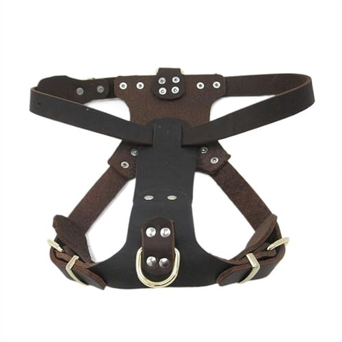 Pettorina per cani in vera pelle fatta a mano, nera, regolabile, anti-tiro, per cani di taglia media/piccola, cinghie imbottite resistenti con fibbie, traspirante e comoda, lavorazione premium (XL)