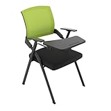 Silla plegable apilable con reposabrazos de malla para escritorio, silla de conferencias con tablero de escritura para reuniones y entrenamiento (verde) - Solución cómoda y ahorra espacio