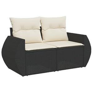 vidaXL Gartensofa mit Kissen 2-Sitzer, Sofa mit Staufach unter Sitzfläche, Terrassensofa mit abnehmbarem waschbarem Bezug, Gartenmöbel Terrassenmöbel, Schwarz Poly Rattan
