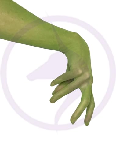 Unicorns Poop Glitter Nude Illusion Second Skin Sheer Seamless Gloves with Elastic Top Seam in Beige Tan; Over Elbow; Unisex (Elphie Green)