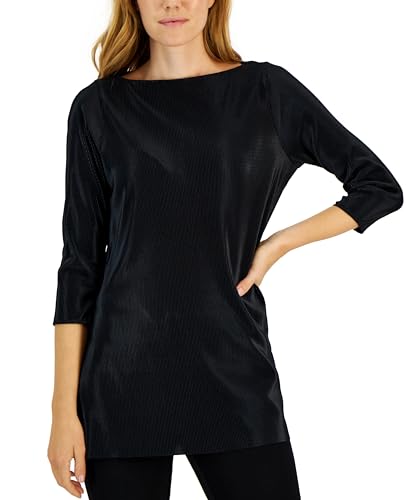 open lace back dress Alfani Women's Textured Pleated Split-Hem Tunic Deep Black S at Amazon  Women's Clothing store