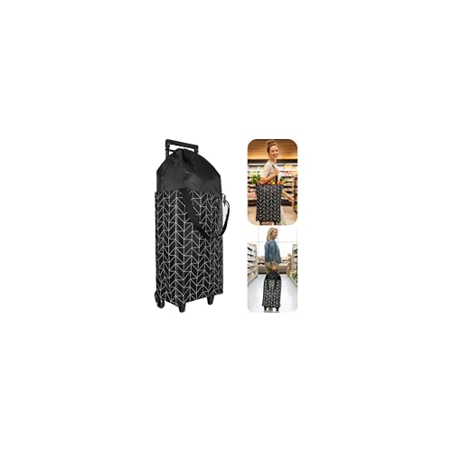 Image of Rolling Shopping Bag, Small Shopping Cart with Wheels,Collapsible Portable Waterproof Tote for Market & Grocery Runs-Gift for Women & Seniors(Black&Expandable Bag)