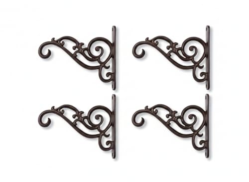 Image of GHAR DWAR Metal Wall Hook Hanging Plant Bracket Decorative Straight Plant Hanger for Pots, Bird Feeders, Planters, Lanterns, Macrame, Wind Chimes Indoor Outdoor (Pack of 4, Brown)