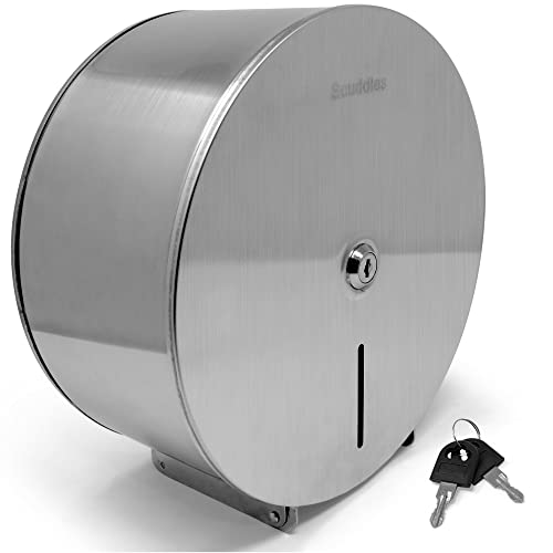 Scuddles Single-Roll Jumbo Toilet Paper Dispenser Stainless Steel For Commercial Or Home Use Wall Mount Dispenser Commercial Holder For Tissue Paper with 2 Keys & Lock for Cover