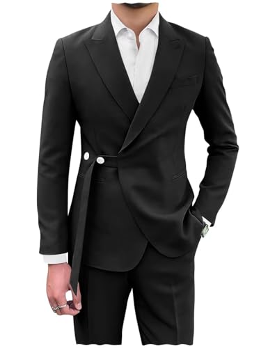 EMERAIDVLN Men's 2 Piece Suits Slim Fit Fashion 2 Button Peak Lapel Blazer and Pants Suit Set for Wedding Business Prom