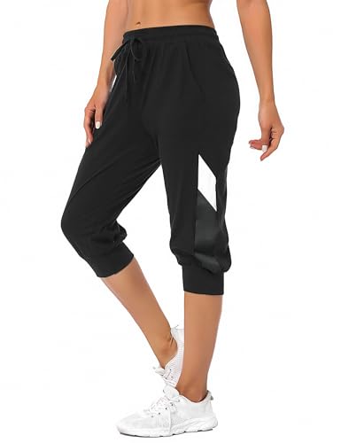 Marvmys Caprihose Damen Jogginghose 3/4 High Waist Sporthose Trainingsanzug Sporthose Frauen 100% Baumwolle Damen Freizeithosen