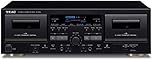 Teac W-1200 Doppel-Kasettendeck (Kassettenspieler zur Aufnahme/Wiedergabe, Mikrofoneingang, USB-Ausgang für digitale Aufnahme auf PC/Mac) Schwarz