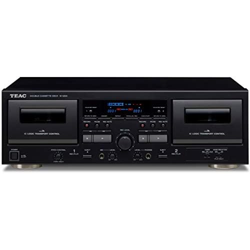 Teac W-1200 Doppel-Kasettendeck (Kassettenspieler zur Aufnahme/Wiedergabe, Mikrofoneingang, USB-Ausgang für digitale Aufnahme auf PC/Mac) Schwarz