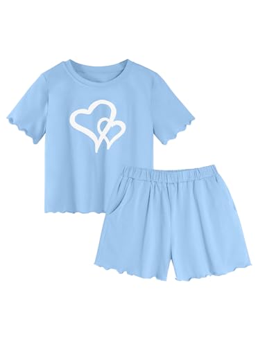 Image of Girl's 2 Piece Outfits Cute Summer T-Shirt and Graphic Shorts Clothing Sets
