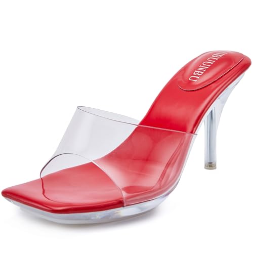 NBUUNBU Clear Heels for Women Sexy Platform High Kitten Heel Transparent Straps Shoes Square Toe Stiletto Comfortable Sandals Mules Pumps by NBUUNBU - Used condition - US$37.99