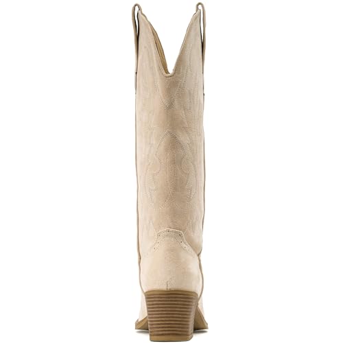 Image of IUV Suede Cowboy Boots For Women Chunky Heel Pointed Toe Cowgirl Boots
