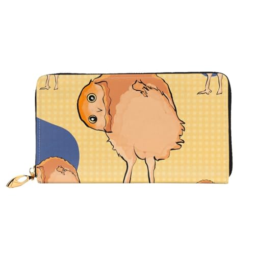 Leather Women Wallets, Long Credit Card Holder, Crooked Owl Print Billfold Clutch & Travel Purse Large Capacity