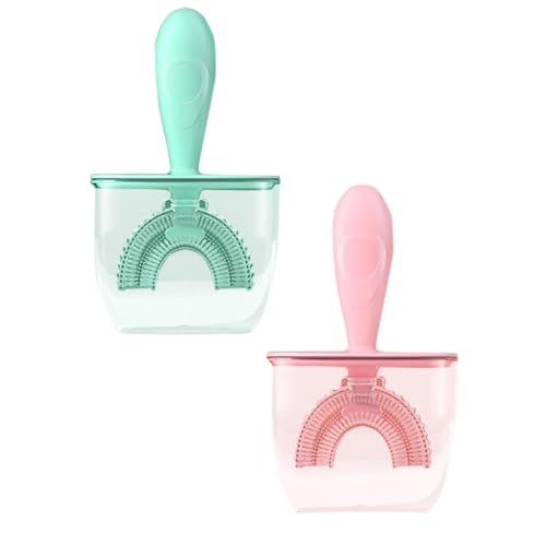 Gonweil 【2個セット】 子供用歯ブラシセット 360 度 U字型 - シリコンマウスピース型 1 歳〜8 歳対応 赤ちゃん・幼児・小学生用 乳歯専用 仕上げ磨き機能 ベビーブラシ 歯科推奨 はみがきセット (#06)