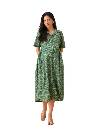 Image of The Mom Store Maternity and Nursing Dress | Pre and Post Pregnancy Dress for Womens | Zipper /Button Opening | Causal Wear | Trendy Stylish Causal Dresses for New Moms